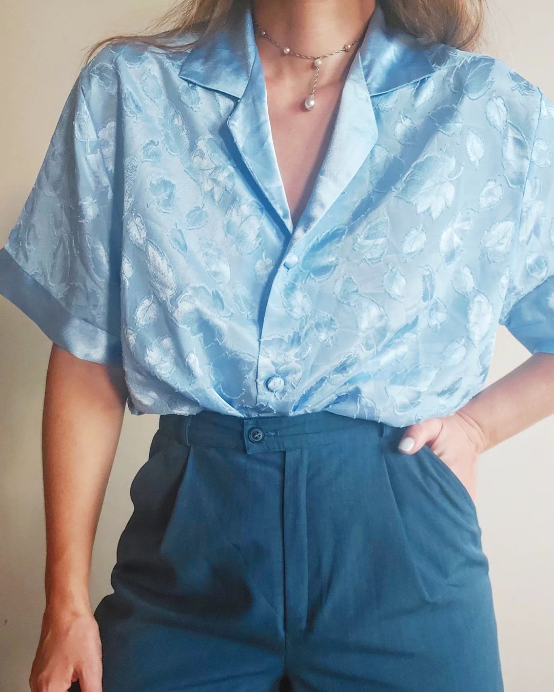 Silk Embroiderd Blouse in light blue