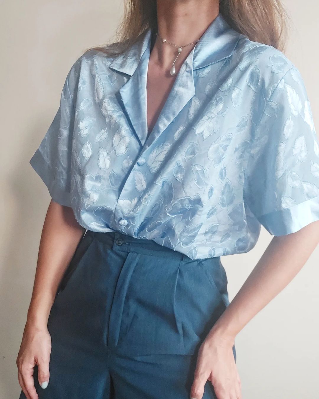 Silk Embroiderd Blouse in light blue