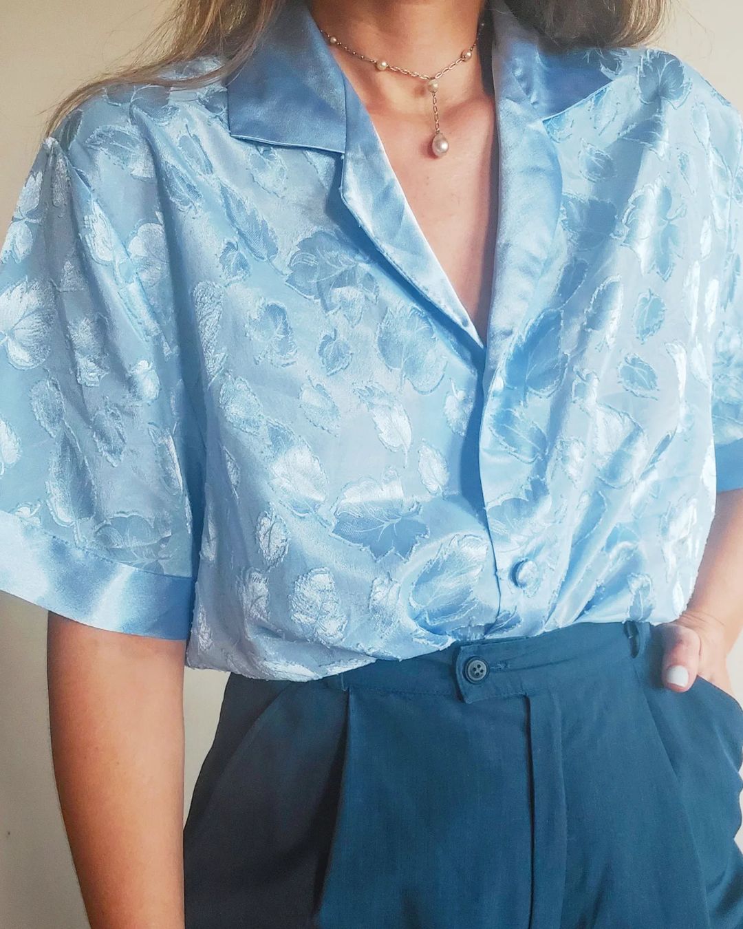 Silk Embroiderd Blouse in light blue