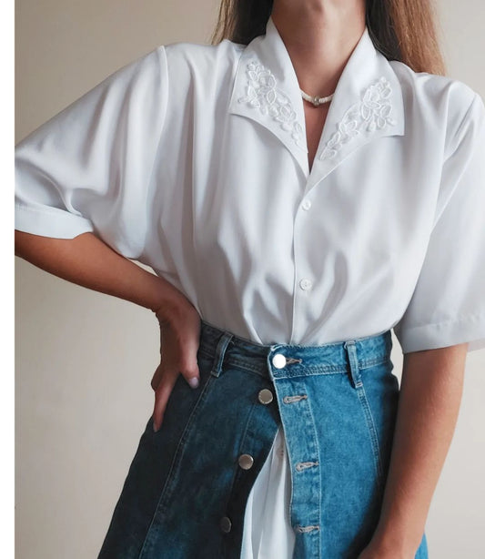 Embroidered Collar Blouse in white