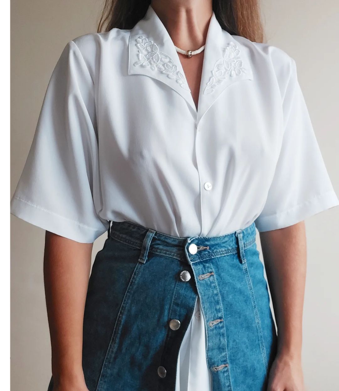 Embroidered Collar Blouse in white