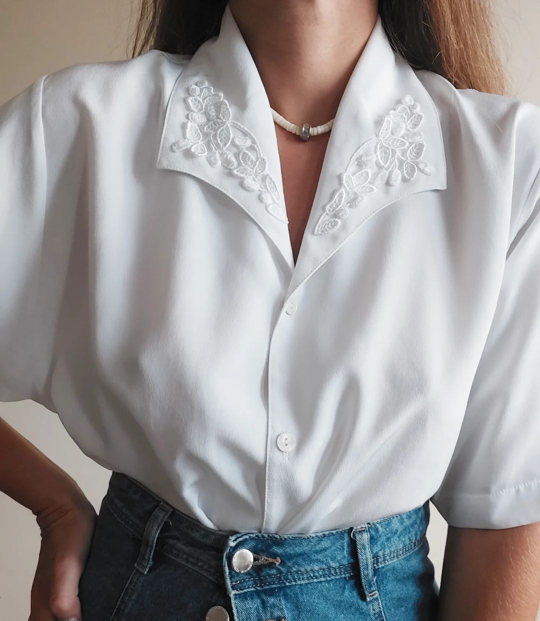 Embroidered Collar Blouse in white