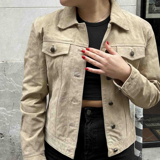 Suede Leather Jacket in Sand Color